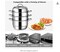 Cooking Steamer with 4 Tiers, 11-Inch Stainless Steel Steamer Pot with Tempered Glass Lid, Handles on Both Sides, 2 Steaming Septa Included, Dishwasher Safe, Ideal for Vegetable, Food, and Kitchen